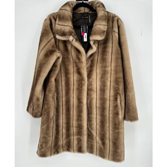 Love Token Faux Fur Striped Coat NWT - Picture 2 of 7